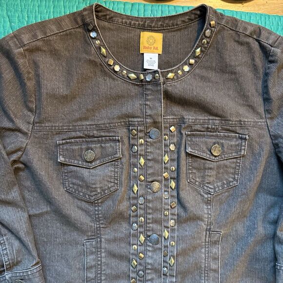 Vintage Ruby Rd Jean Jacket Sz 18 With Embellishments Y2K Grunge Boho Rocker 90s - Picture 15 of 16